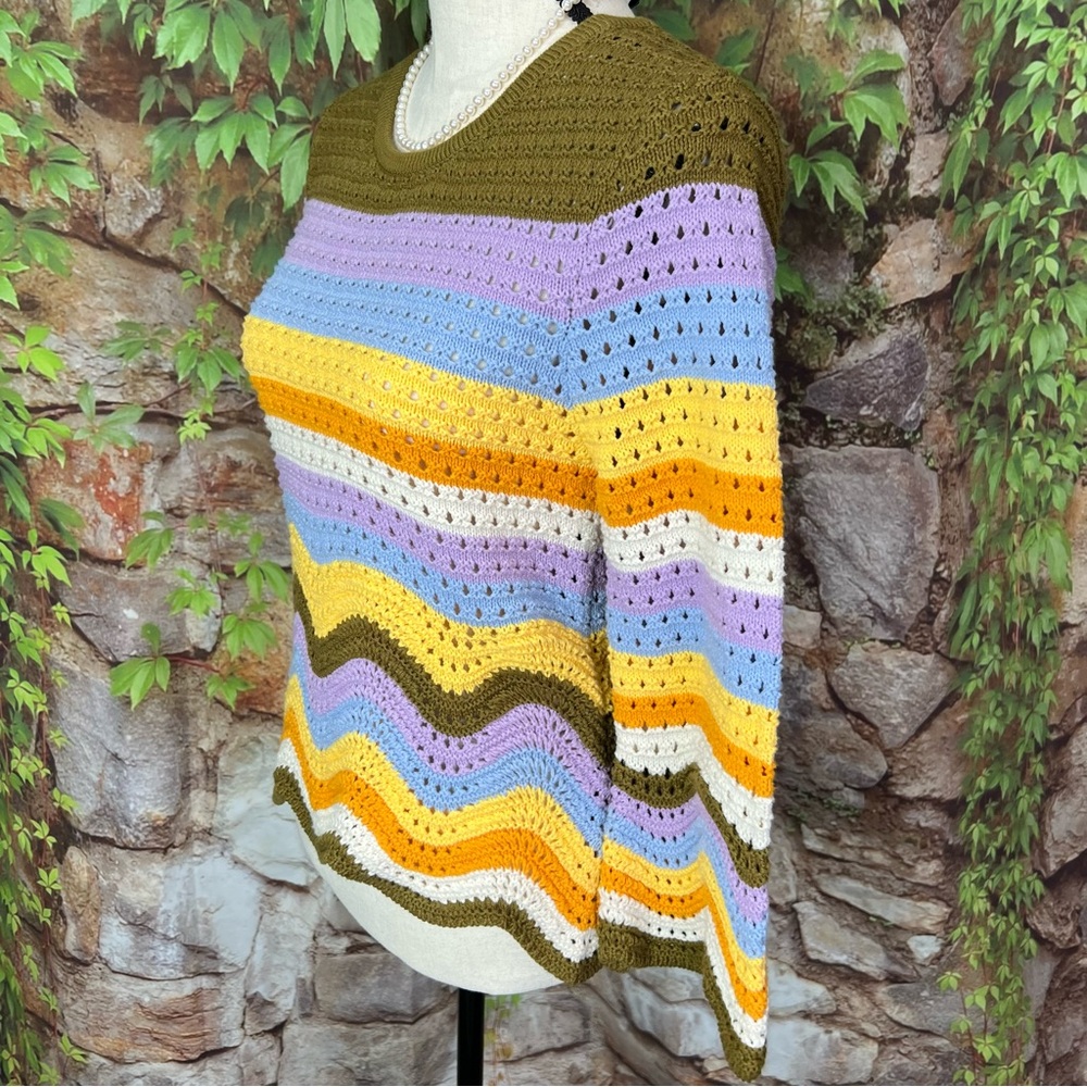 NWOT RACHEL ZOE Rainbow Chevron Stripe Scallop Hem Knit Sweater, S - Picture 4 of 10